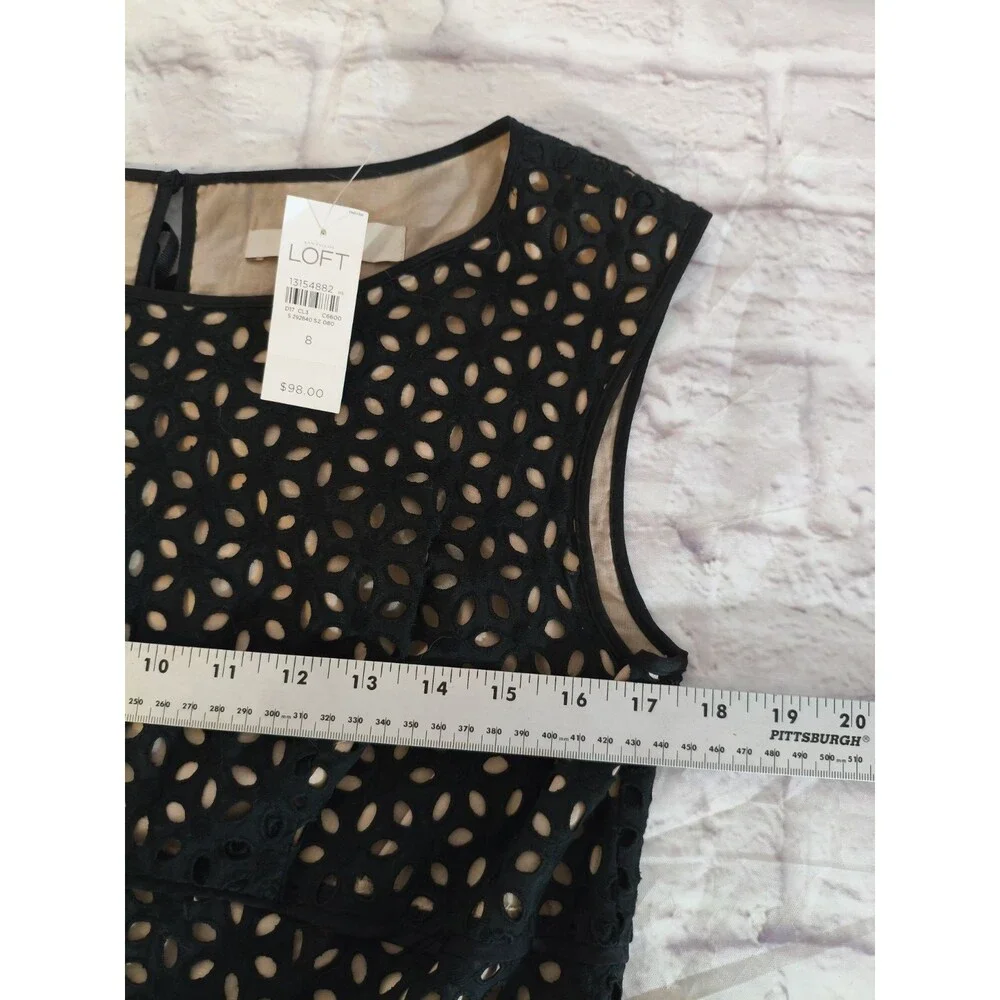 NEW‎ Ann Taylor LOFT Black Eyelet Lace Ribbon Tie Zipper Dress Womens size 8